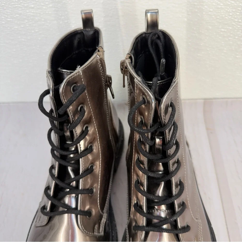 Steve‎ Madden Jwoots Combat Boots Metallic Gunmetal Size 5